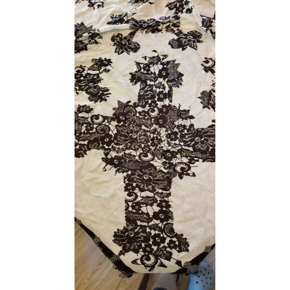 Express Goth Black & White with Rhinestones Cross Viscose Scarf with Tag - Picture 8 of 9